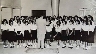 1953 Jul 4 AGBU Tarouhy Hagopian school Choir performing during End year Graduation ceremony