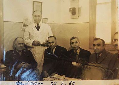 1950 Mar 28 Intl. Red cross repr Dr Larsen at coffee time in the AGBU Dispensary with Dr Y. Markarian and Trustee members