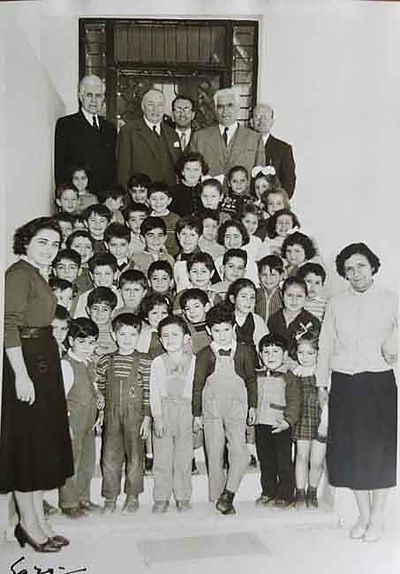 1958 Mar Yervant Hususian visiting Yuzbashian school in Lebanon