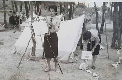 1959 Aug 9 AYA Zareh Noubar Girl scouts Captains Cecile Simonian and Rita Baboyan at Summer camp Naas Bikfaya