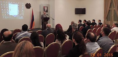 2015 Jan 28 UAE1 stL ecturein Abu Dhabi about AGBU Antranik camp Armenia