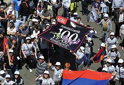 2015 Apr 24 Arm AGBU-AYA at Armenian Genocide Protest March from Antelias to Bourj Hammoud
