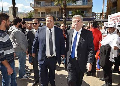 2015 Apr 24 AGBU President Mr Gerard Tufenkjian and AYA Chairman Mr Vicken Tchertchian Armenian Genocide100 Commemoration in Antelias